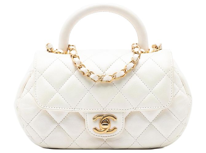 Chanel Weißes CC gesteppte Lammleder Handtasche