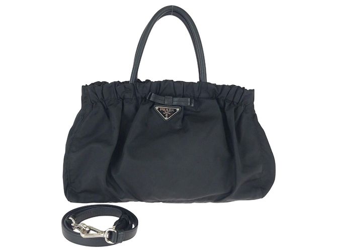 Prada Nylon-Leder Tessuto Logo Tote Bag Schwarz