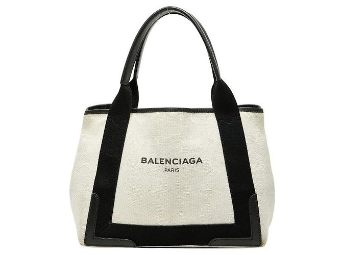 Bolsa de mão em lona e couro Cabas Navy da Balenciaga Branco