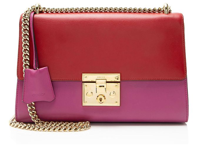 Bolsa de ombro média Padlock em couro Gucci Rosa