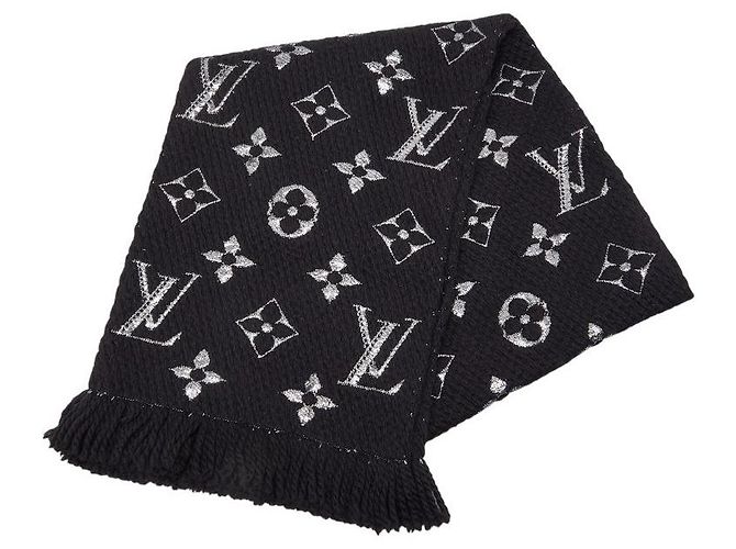 Sciarpa Logomania Shine in Lana e Seta Louis Vuitton Nero