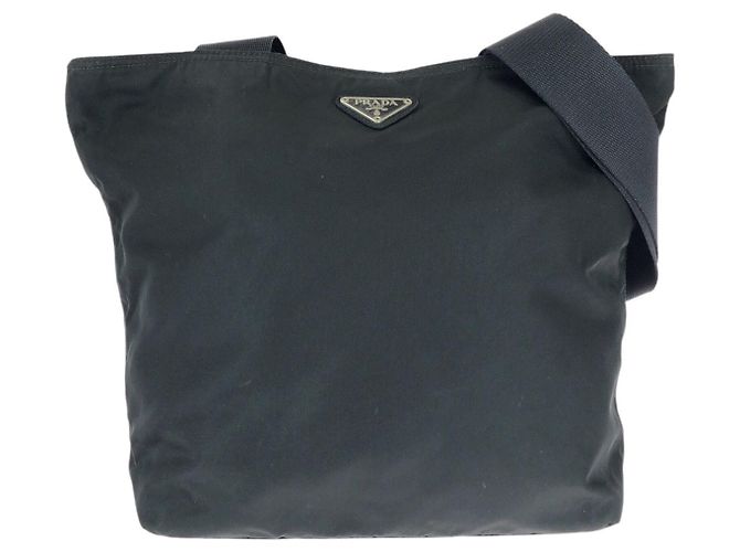 Bolsa de ombro em nylon tessuto com logo triangular Prada Preto