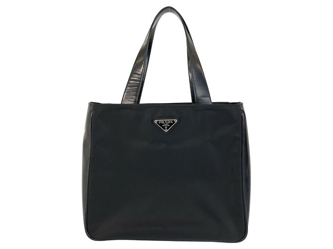 Bolsa Tote de Nylon e Couro com Logo Tessuto da Prada Preto