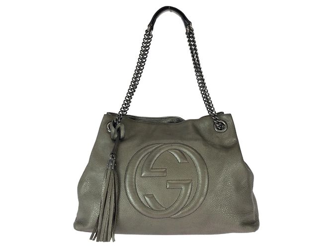 Gucci Soho Leder Tasche mit Quaste Grau