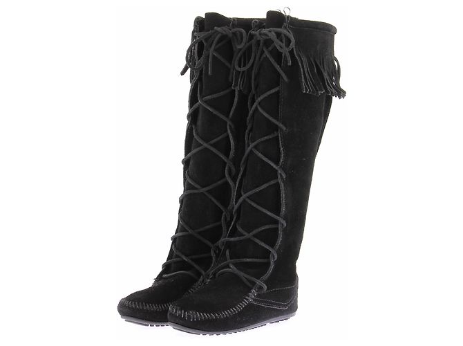 Minnetonka Bottes noirs en daim Black