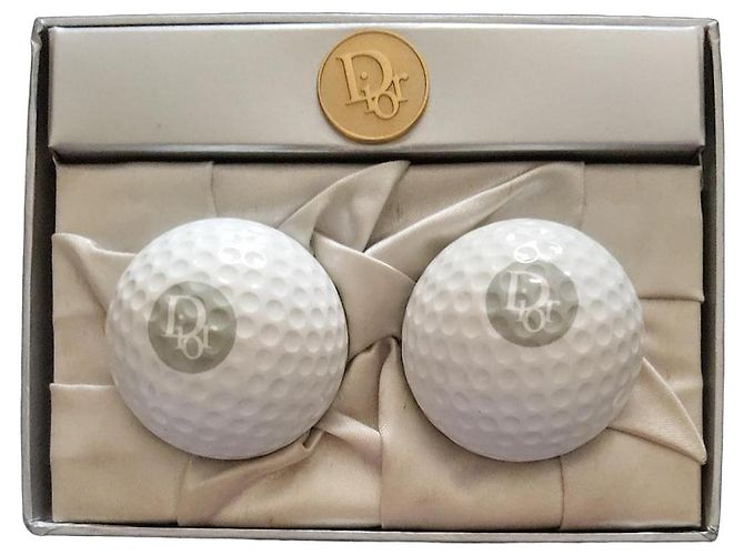 Bolas de golfe Christian Dior Branco Gold hardware