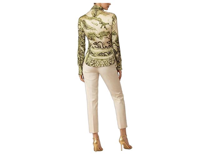 Roberto Cavalli camicia in seta con collo a sciarpa Bianco Verde