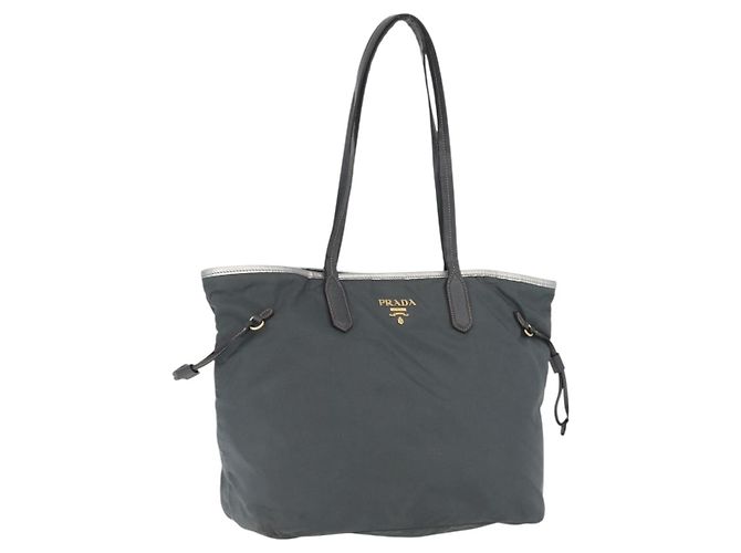 Bolsa Tote PRADA em nylon cinza ouro Auth 174553 Marrom Dourado