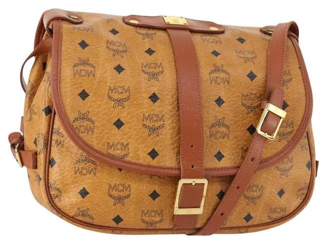 Bolsa de Ombro MCM Vicetos Logogram em Couro PVC Marrom Dourado Auth BA11276