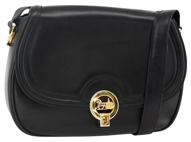 Borsa a spalla CÉLINE Carrozza in pelle nera e oro Auth BA11909 Nero D'oro