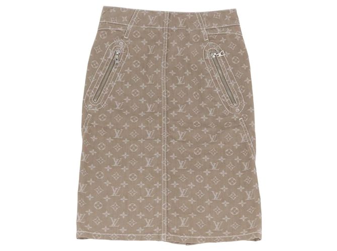 Falda de Denim Monogram LOUIS VUITTON Beige LV Auth BAZ833SAM