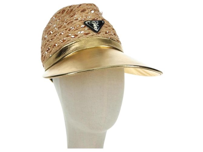 PRADA Hat Raffia S Beige 1HC225 Auth BAZ670M