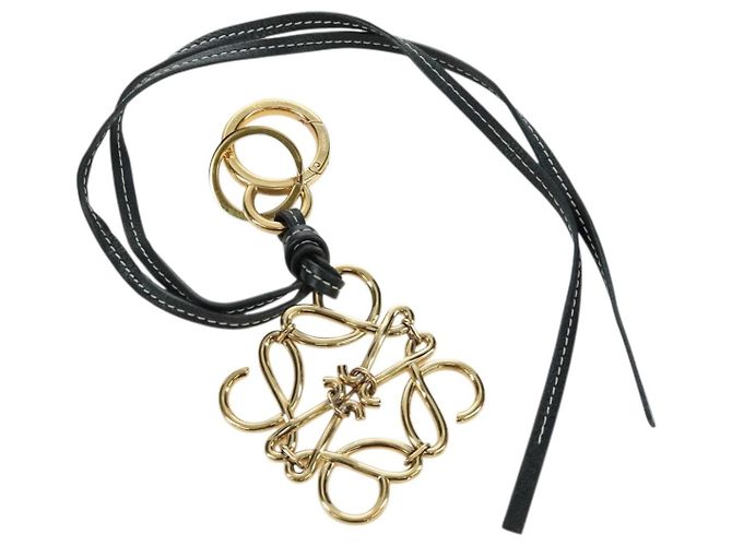 LOEWE Anagram Charm Pelle Nera Oro Auth BAZ275M