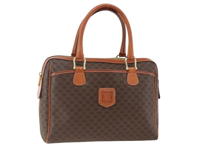 Céline Bolsa de mão em lona Macadam CELINE em couro PVC marrom dourado Auth SW2247A