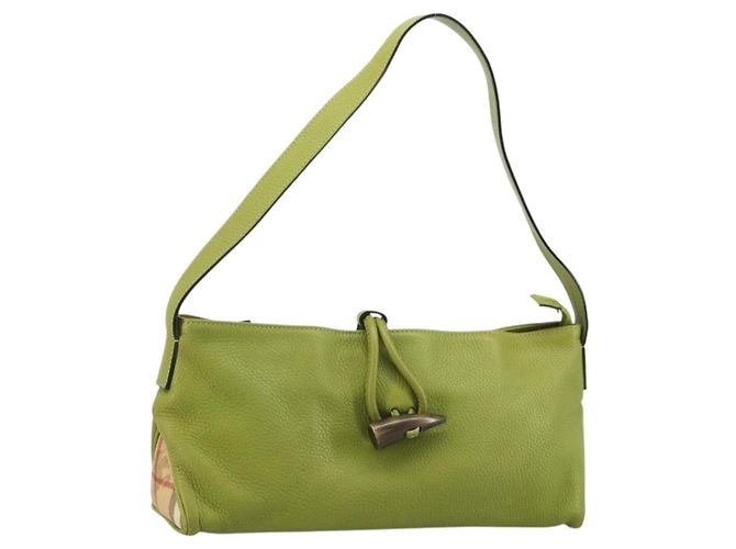 Bolsa de Ombro de Couro Verde Auth BAZ684A da BURBERRY