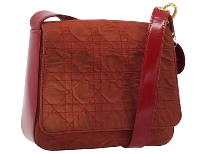 Borsa a Spalla Canage Christian Dior in Nylon Rosso e Oro Auth YKZ592 D'oro