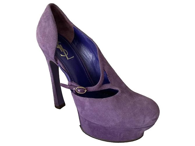 Zapatos de tacón Saint Laurent en ante morado 14 cm Púrpura