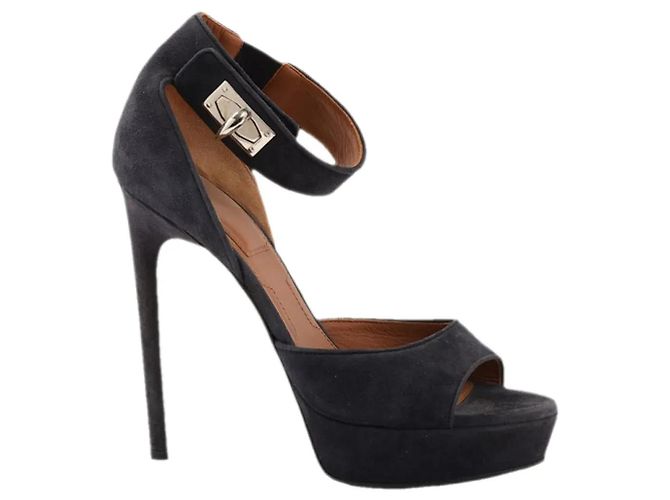 Givenchy Shark Lock Platform Sandals Navy Suede Navy blue