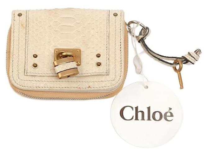 Chloé Paddington Padlock Bifold Wallet Eggshell Python Leather 