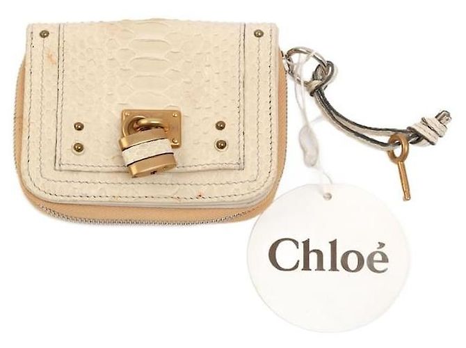 Portefeuille Chloé Paddington Padlock Bifold en cuir python blanc Blanc cassé