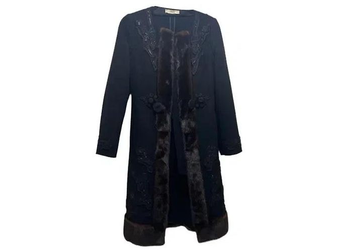 Casaco Prada de lã preta com acabamento em vison Preto