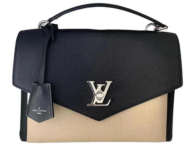 Louis Vuitton Mylockme Bolsa de couro granulado Preto e Creme