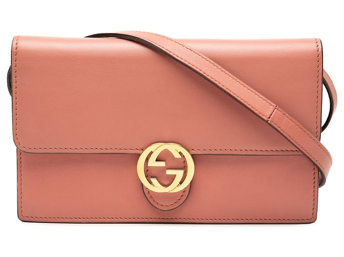 Gucci Pink Leather Interlocking G Dollar Wallet On Strap