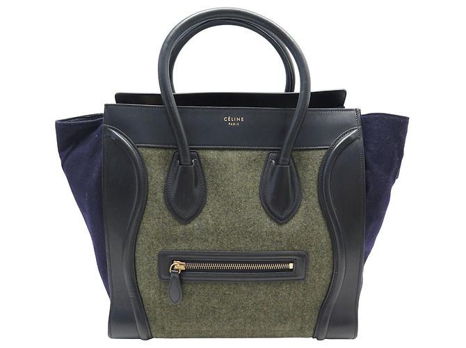 Céline SAC A MAIN CELINE LUGGAGE MEDIUM CUIR DAIM FLANEL NOIR BLEU VERT HAND BAG Multicolore