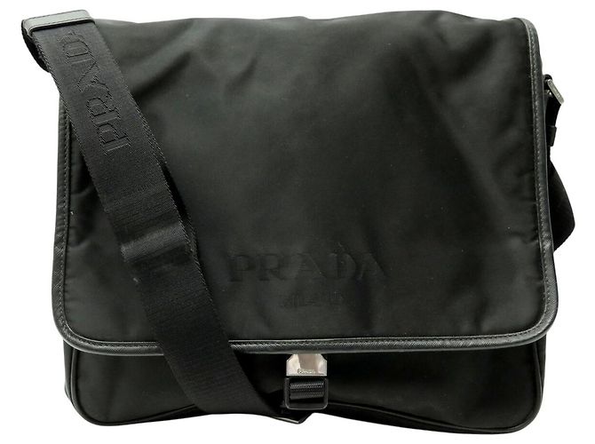 BAG MESSENGER PRADA LOGO NYLON BORSO A TRACOLLA Nero