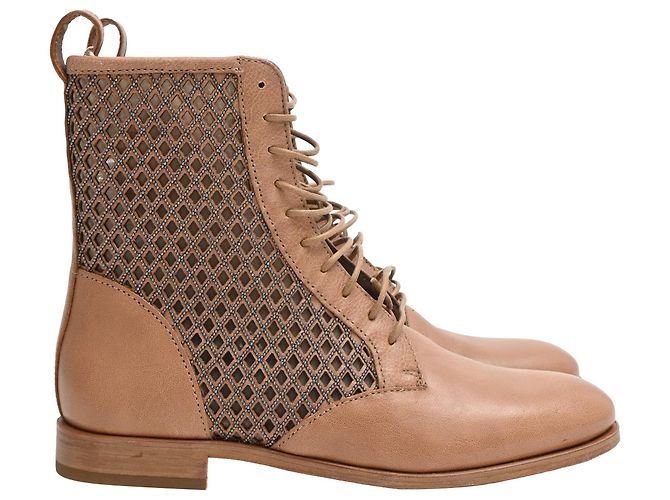 Botines de cuero marrón con cuentas de Brunello Cucinelli Castaño Roja