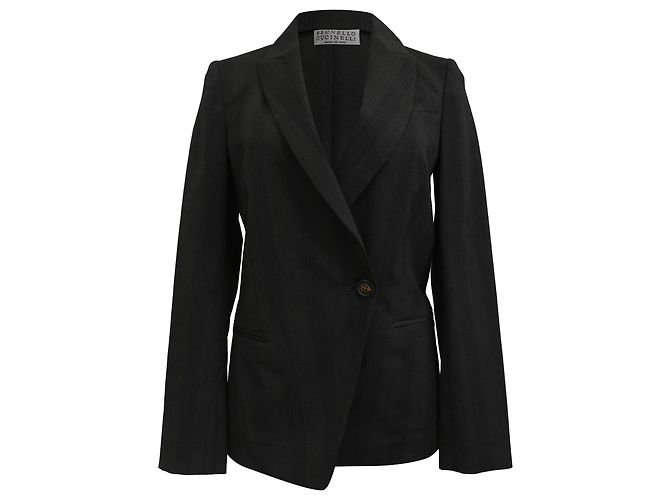 Brunello Cucinelli Striped Blazer wit Pockets in Black Wool