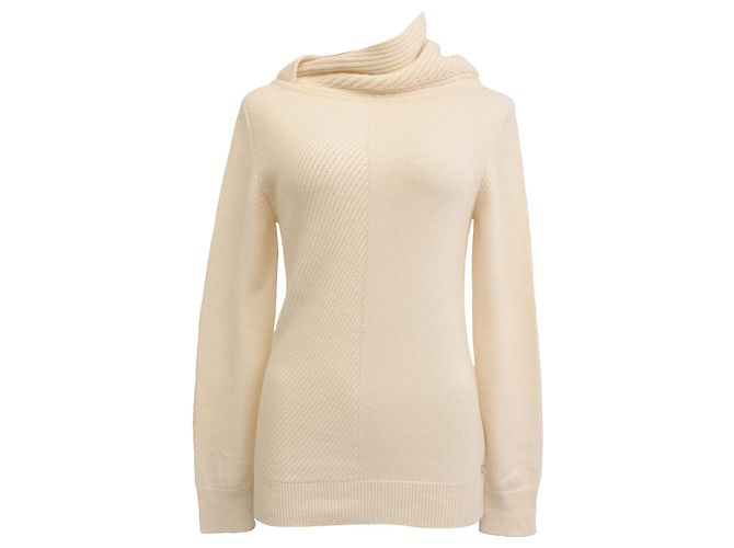 Hochgeschnittener Pullover aus cremefarbenem Kaschmir von Hermès Weiß Roh
