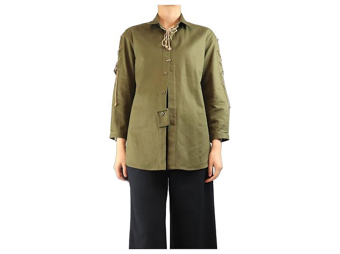 Saint Laurent Camicia verde oliva con lacci - taglia UK 10