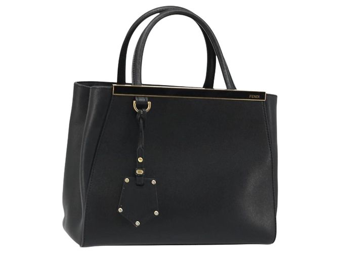 Borsa a mano FENDI 2JOURS in pelle nera e oro Auth bs34208 Nero D'oro