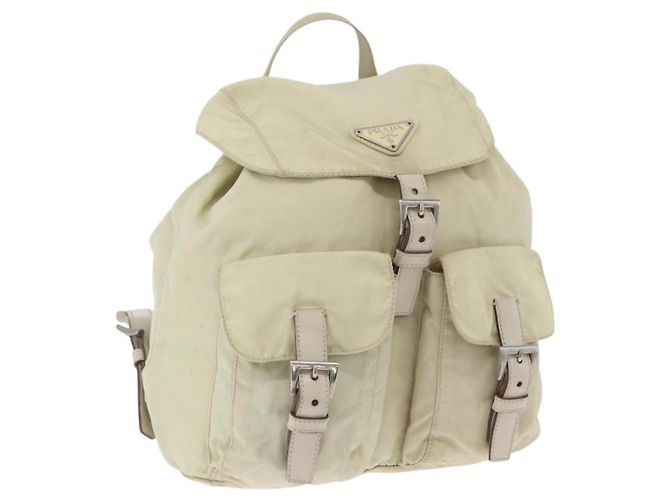 PRADA Backpack Nylon Ivory Silver Auth 173920 Silvery Cream