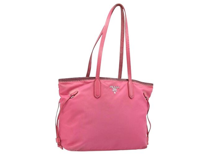 PRADA Nylon Tote Bag Rosa Silber Auth ARZ877 Pink