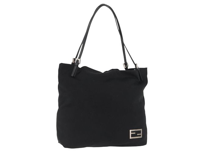 FENDI Tote Bag aus schwarzem Nylon mit Silber Auth fm5308