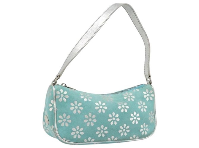 Céline CELINE Accessory Pouch Suede Light Blue Silver Auth BAZ625A Silvery