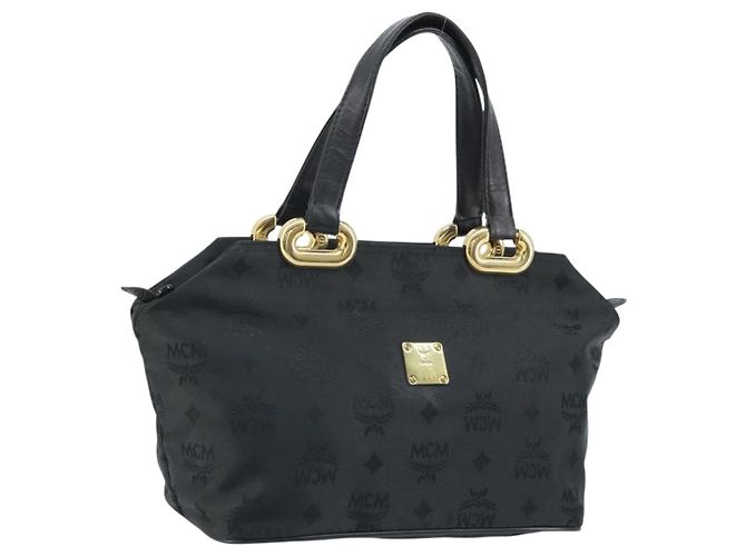 MCM Vicetos Logogram Borsa a Mano Nylon Nero Oro Auth mr2197 D'oro
