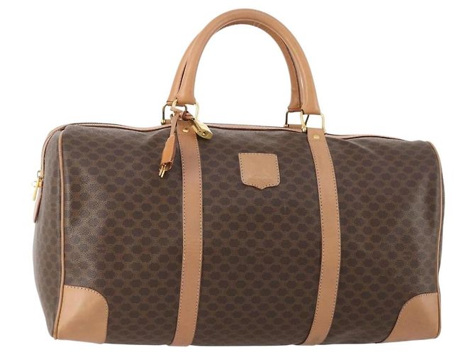 Céline Bolsa Boston em lona Macadam CELINE em couro PVC marrom e dourado Auth mr2267