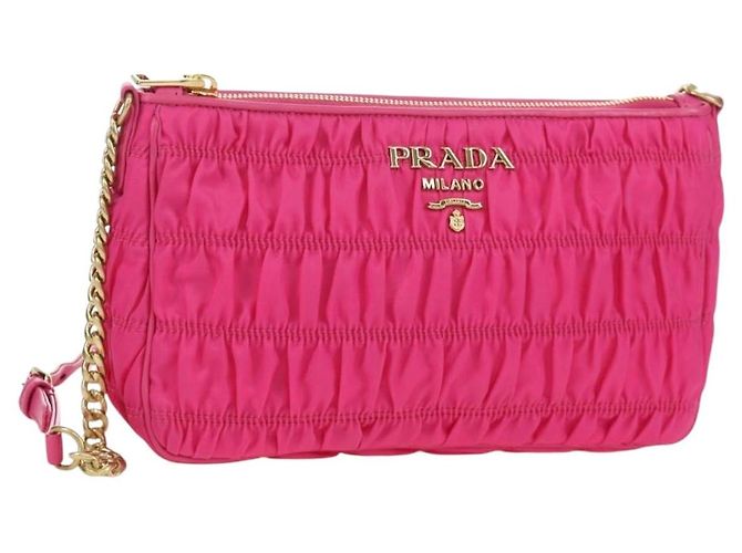 Bolsa de ombro com corrente Prada em nylon rosa e dourado 1BH152 Auth SW2261SAM