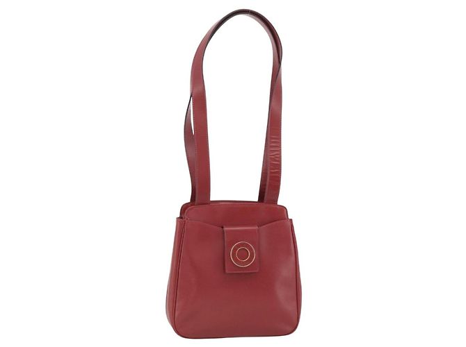 Céline Bolso Tote Circle de cuero dorado burdeos Auth SW2245A