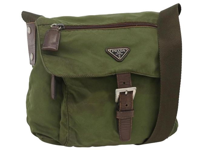 PRADA Shoulder Bag Nylon Green Silver Auth bs34328 Silvery