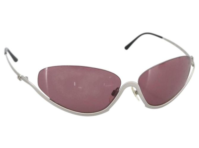 Gafas de sol CHANEL COCO Mark de metal tono plateado 4004 CC Auth BAZ737