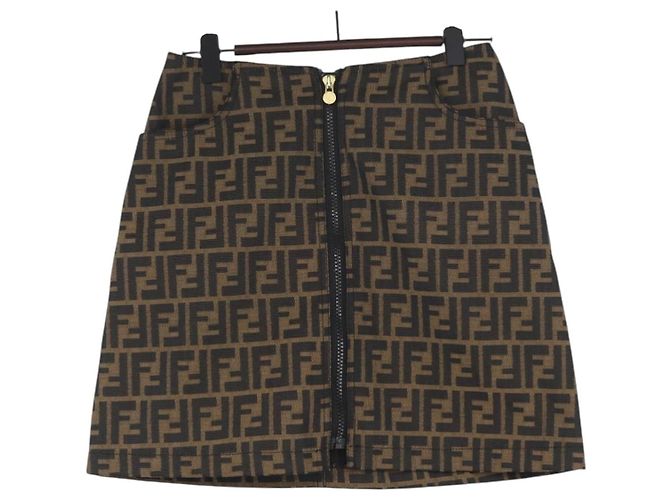 FENDI Zucca Canvas Rock Schwarz Braun Auth YKZ602A