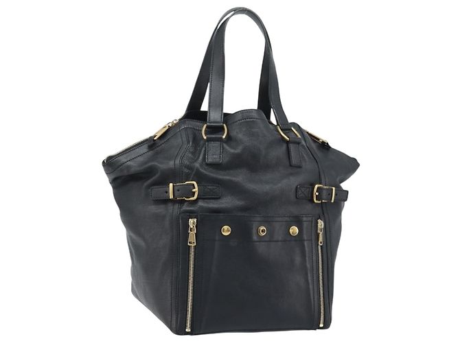 SAINT LAURENT Borsa Downtown in pelle nera e oro 175884 Auth YKZ233A Nero D'oro