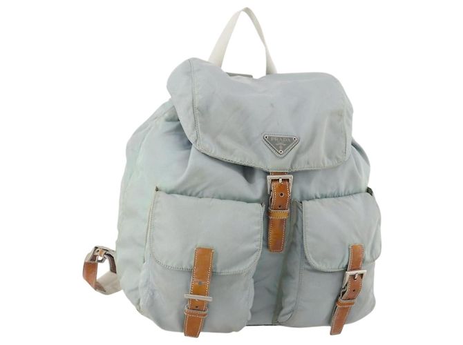 PRADA Backpack Nylon Light Blue Silver Auth bs34101 Silvery