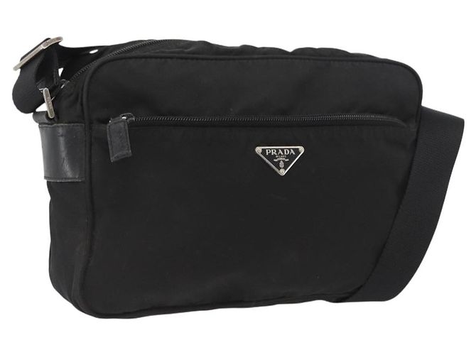 PRADA Shoulder Bag Nylon Black Silver Auth mr2288 Silvery