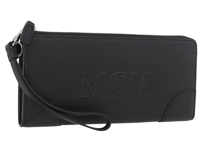 MCM Long Wallet Leather Black Silver MYLDATA04 Auth SW2293V Silvery 