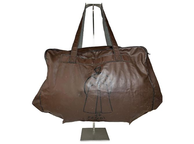 Vintage Fendi Polyester-Leder-Handtasche Braun